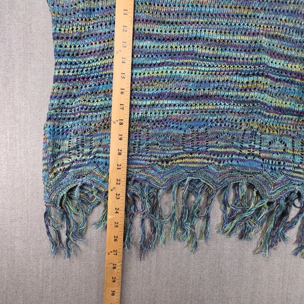 John Paul Richard Knit Top Womens XL Blue Space Dye Fringe Boho Short Sleeve